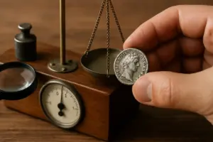Peso di una moneta antica sospetta: la prova rapida che rivela la copia