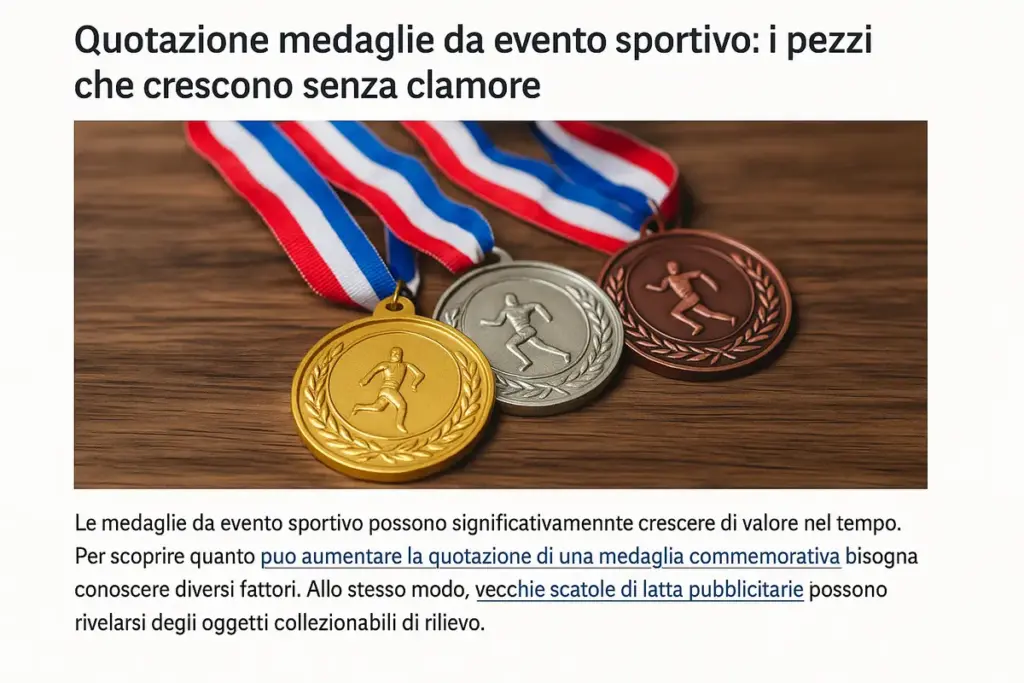 Quotazione medaglie da evento sportivo: i pezzi che crescono senza clamore