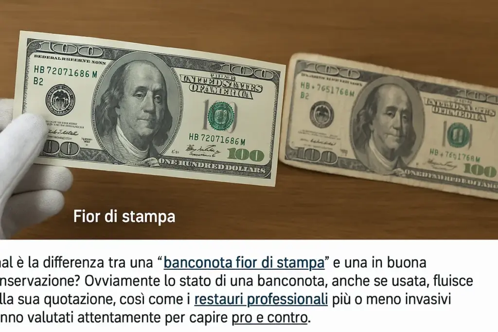 Conservazione fior di stampa su banconote usate: i limiti che cambiano la quotazione