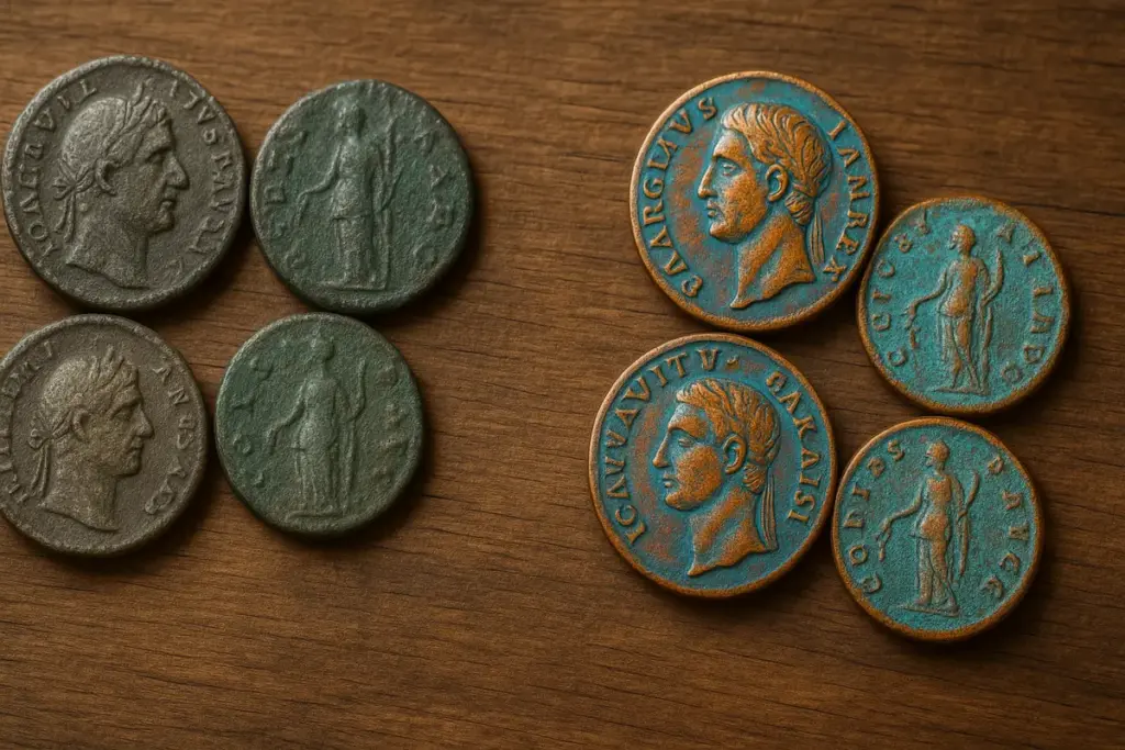 Patina naturale su monete antiche: come si differenzia da quella artificiale
