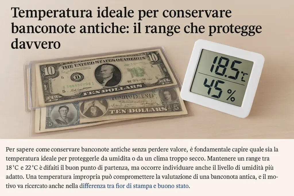 Temperatura ideale per conservare banconote antiche: il range che protegge davvero