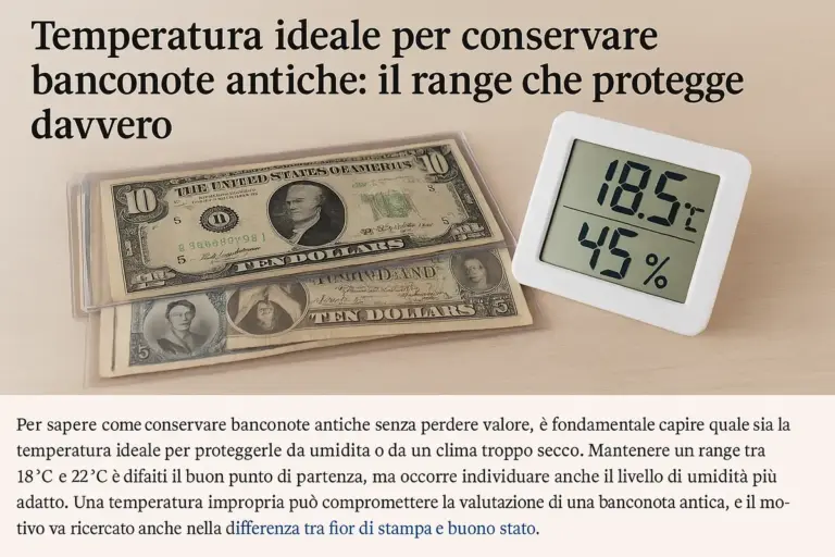 Temperatura ideale per conservare banconote antiche: il range che protegge davvero